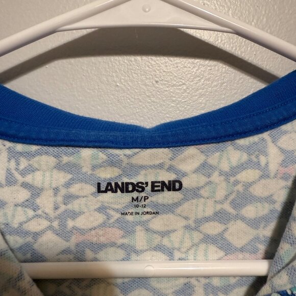 Lands End Polo Shirt Women's M Petite 10-12 Fish Print Short Sleeve Blue - Picture 4 of 7